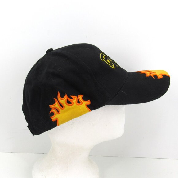 Bear Foot Embroidered Logo with Flames Men's Black Adjustable Strap Back Cap Hat - Picture 4 of 8